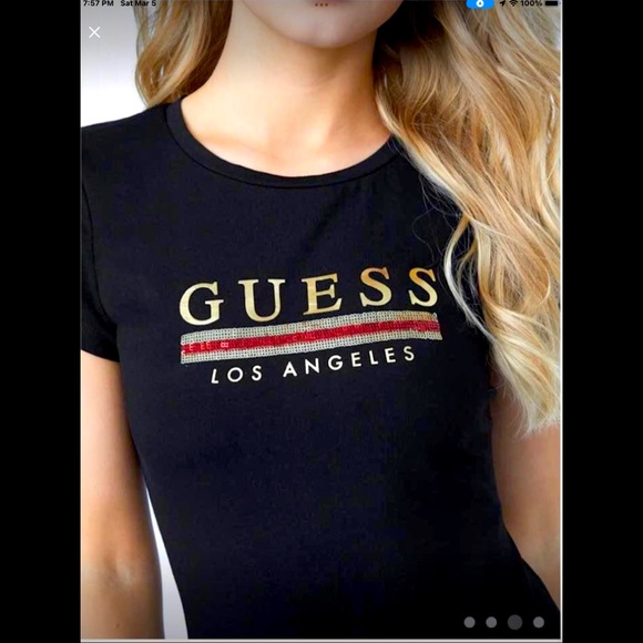 SOLD - Guess Sequin Logo Black Tee - NWT - Picture 1 of 11